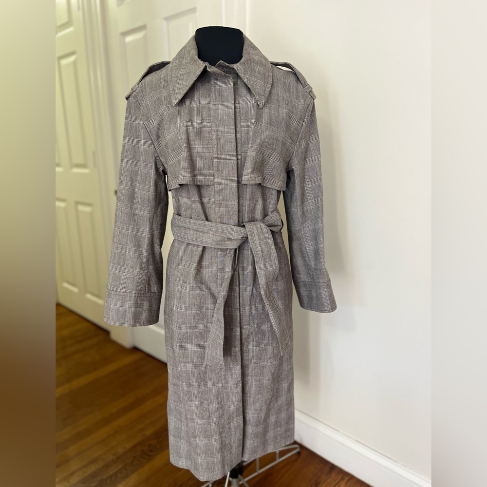 I Am Studio Elegant Gray Plaid Women's Trench Coat
